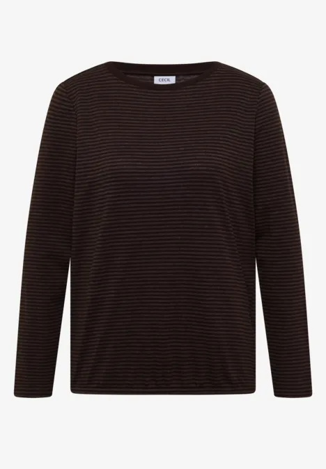 Langarm Shirt mit Boat Neck und Streifen truffle brown Schwarzes Langarmshirt mit feinen, horizontalen Streifen