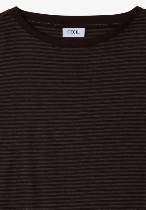 Langarm Shirt mit Boat Neck und Streifen truffle brown Schwarz-braun gestreiftes Langarmshirt mit Rundhalsausschnitt und Markenlabel 'CECIL' innen am Kragen.