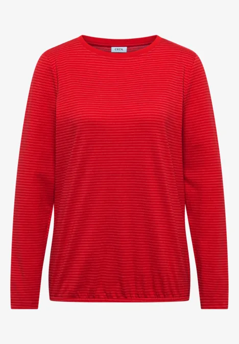 Rotes langärmeliges Shirt mit dezenten Streifen und Rundhalsausschnitt.