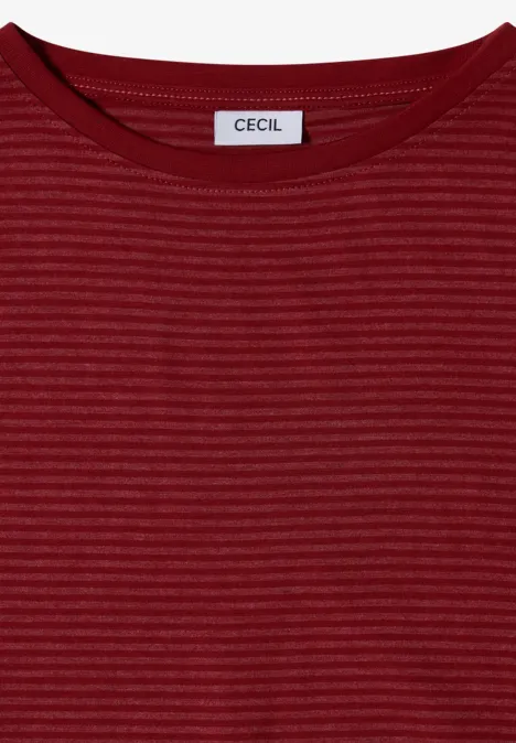 Langarm Shirt mit Boat Neck und Streifen russet red Rotes, dünn gestreiftes, geripptes Langarmshirt mit Rundhalsausschnitt und CECIL-Label.