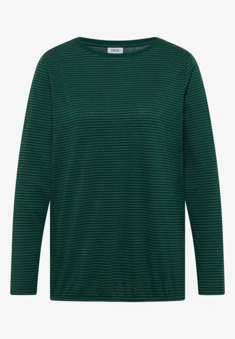 Langarm Shirt mit Boat Neck und Streifen dark fir green Grün gestreiftes Langarmshirt mit feinen Streifen und Rundhalsausschnitt.