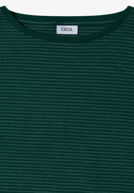 Langarm Shirt mit Boat Neck und Streifen dark fir green Dunkelgrünes, fein gestreiftes Kurzarm-Shirt mit Rundhalsausschnitt von CECIL.
