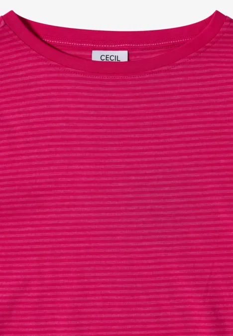 Langarm Shirt mit Boat Neck und Streifen pink flash Rosa-gestreiftes Damenshirt mit Rundhalsausschnitt und CECIL-Label.