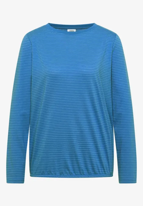 Blauw gestreept shirt met lange mouwen en ronde hals.