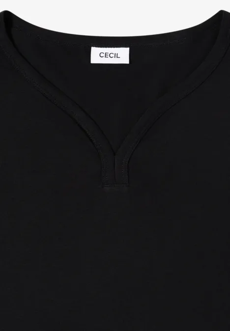 Shirt mit Split Neck im Tunika-Look Black Schwarzes V-Ausschnitt-Shirt von Cecil.