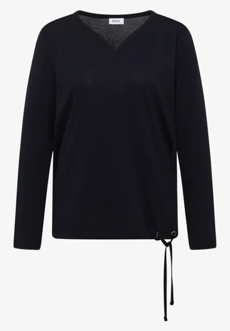Shirt mit Split Neck im Tunika-Look urban dark blue Schwarzes Langarmshirt mit V-Ausschnitt und seitlicher Kordel.