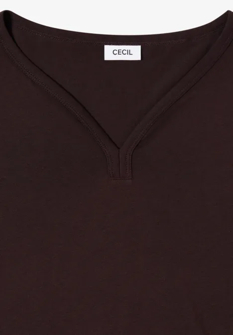 Shirt mit Split Neck im Tunika-Look truffle brown Braunes V-Neck-Shirt mit CECIL-Label
