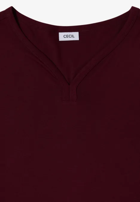 Shirt mit Split Neck im Tunika-Look red wine Bordeauxfarbenes Kurzarmshirt mit V-Ausschnitt