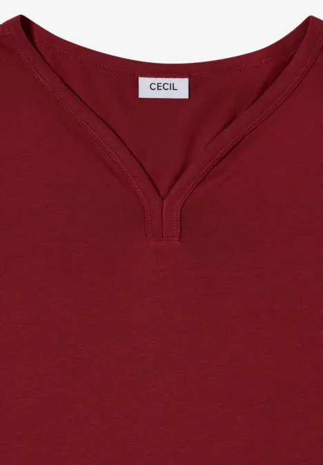 Shirt mit Split Neck im Tunika-Look russet red Ein weinrotes T-Shirt mit V-Ausschnitt und CECIL-Label.