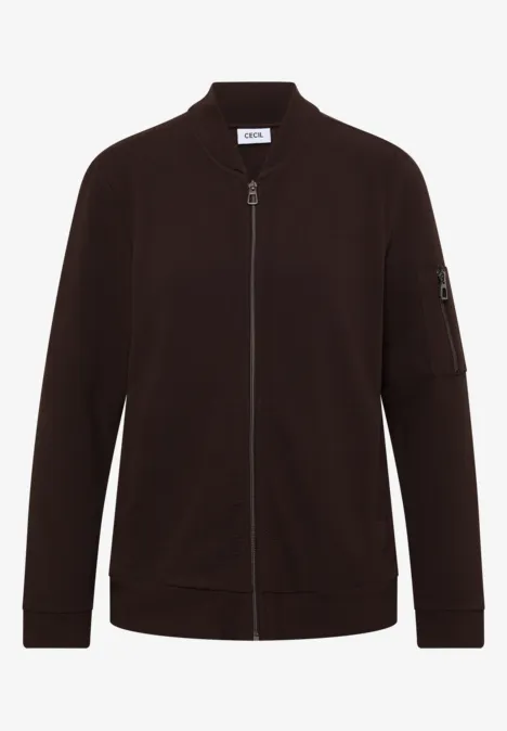 Ottoman Blouson in Unifarbe truffle brown Dunkelbraune Bomberjacke mit Reißverschluss und Ärmeltasche, schmaler Passform.