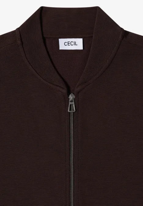 Ottoman Blouson in Unifarbe truffle brown Dunkelbraune Bomberjacke mit Stehkragen, Frontreißverschluss und Markenlabel 'CECIL'.