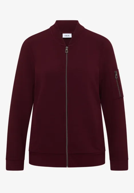 Ottoman Blouson in Unifarbe red wine Dunkelrote Bomberjacke mit Reißverschluss und Ärmeltasche