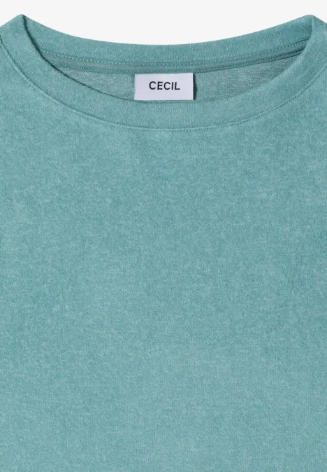 Schlichtes, mintgrünes T-Shirt mit Rundhalsausschnitt und CECIL-Label im Nacken.