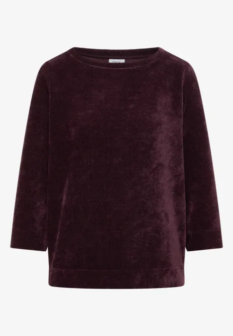 T-shirt à manches 3/4 en velours côtelé avec encolure bateau berry red Pull en velours doux de couleur rouge foncé, manches longues et col rond.