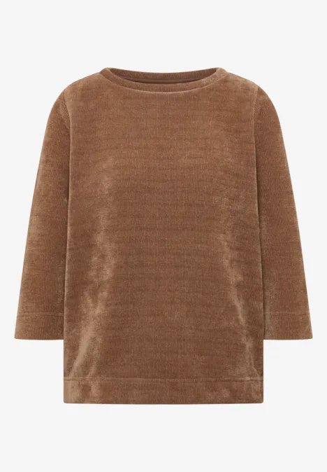 T-shirt à manches 3/4 en velours côtelé avec encolure bateau creamy mocha Pull marron à manches longues et col rond