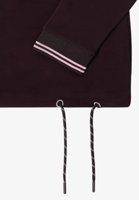 Dunkles Sweatshirt mit gestreiftem Ärmelbund und Kordeln am Saum