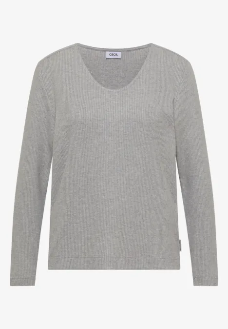 Graues, schlichtes Langarmshirt mit Rundhalsausschnitt