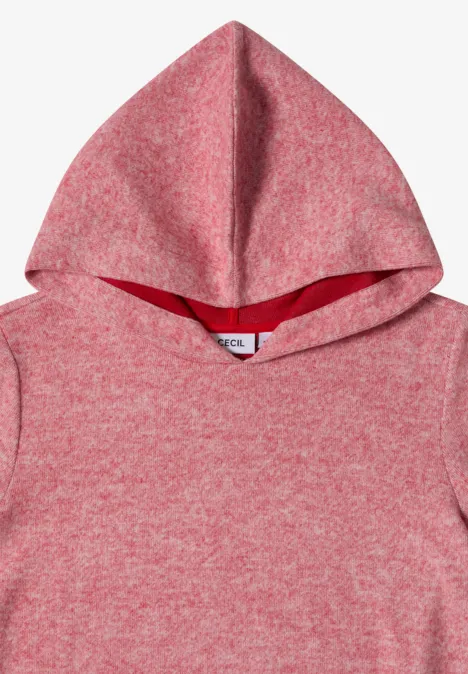 Sweat à capuche rouge en maille chinée.