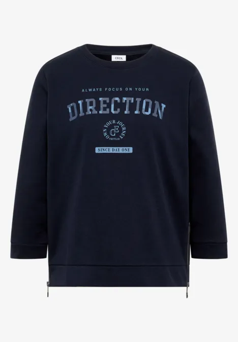 T-shirt à manches 3/4, col rond et inscription urban dark blue Sweat-shirt à manches longues bleu marine avec inscription 'DIRECTION' bleu clair et fermetures éclair latérales.