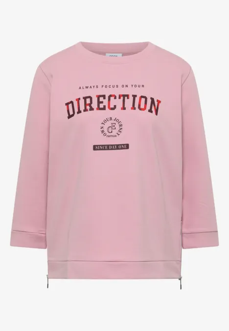 T-shirt à manches 3/4, col rond et inscription mellow rose Sweatshirt rose à manches longues, cordon de serrage à l’ourlet et inscription 'DIRECTION' en bordeaux.
