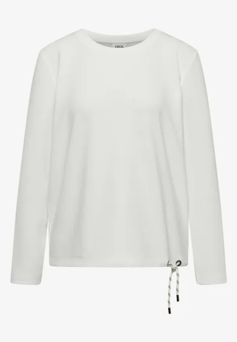 Weißes Langarmshirt mit Rundhals und verstellbarer Kordel am Saum
