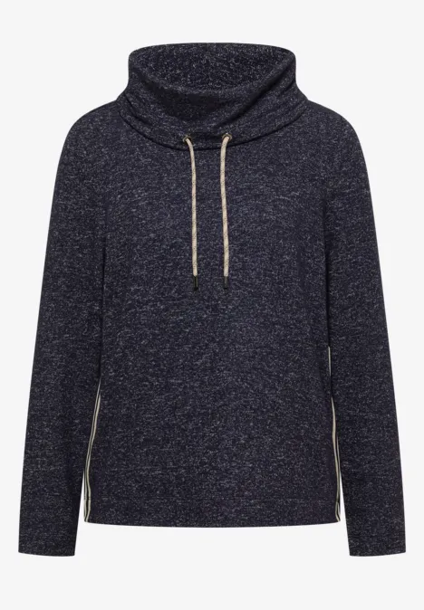 T-shirt souple à col et bande de renfort urban dark blue melange Dunkelblauer Strickpullover mit Schlauchkragen, Kordelzug und dezenten Seiten-Reißverschlüssen.
