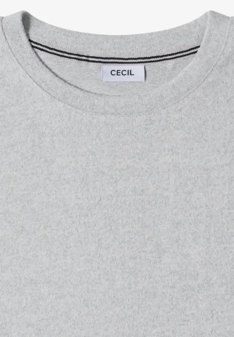 Shirt met aflopende schouders, ronde hals en band light grey melange Graues T-Shirt mit Rundhalsausschnitt und CECIL-Label.