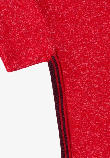 Shirt met verlaagde schouders, ronde hals en band flame red melange Rotes T-Shirt mit schwarzer Ziernaht entlang der Seitennaht