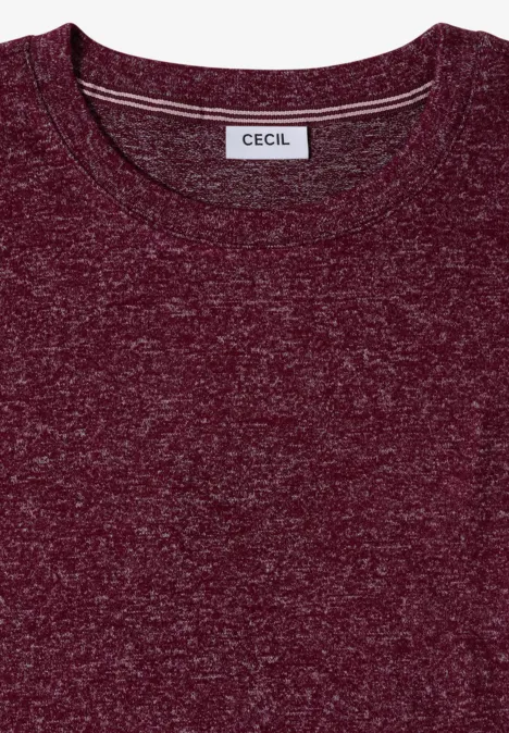 Shirt met aflopende schouders, ronde hals en band red wine melange Dunkelrotes meliertes T-Shirt mit Rundhalsausschnitt und weißem 'CECIL'-Label im Nacken.