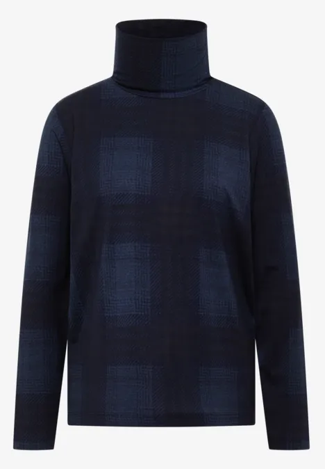 T-shirt à manches longues, col roulé et imprimé urban dark blue Pull à col roulé bleu foncé avec motif à carreaux discret.