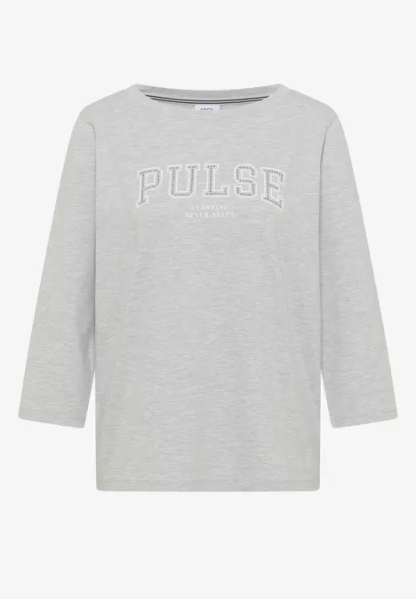 Graues Langarmshirt mit aufgedrucktem Schriftzug „PULSE“