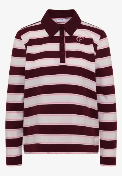 Langarm Poloshirt mit Knöpfen red wine Langärmeliges Poloshirt mit breiten, horizontalen Bordeaux- und Weißstreifen.