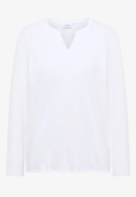 Weißes, schlichtes Langarmshirt mit V-Ausschnitt.