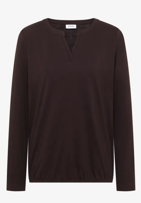 Langarm Shirt im Tunika-Look truffle brown Schwarzes Langarmshirt mit V-Ausschnitt und geradem Schnitt.