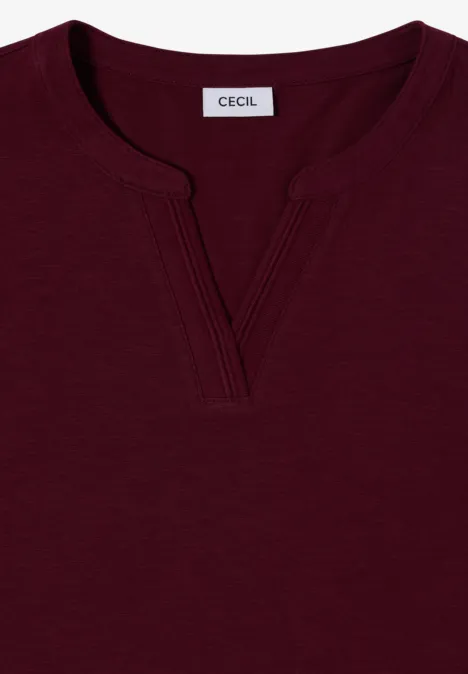 Langarm Shirt im Tunika-Look red wine Dunkelrotes Damen-Shirt mit Rundhals und kleinem V-Ausschnitt, schlichtes Design von Cecil.