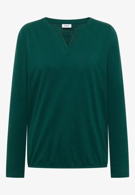 Langarm Shirt im Tunika-Look dark fir green Einfaches, dunkelgrünes Langarmshirt mit V-Ausschnitt und geradem Schnitt.