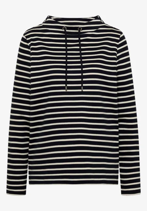 Schwarzer Hoodie mit weißen Querstreifen und Kapuze, langärmelig
