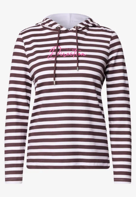 Shirt met lange mouwen, capuchon en strepen red wine Braun-weiß gestreifter Kapuzenpullover mit pinkem Schriftzug vorne