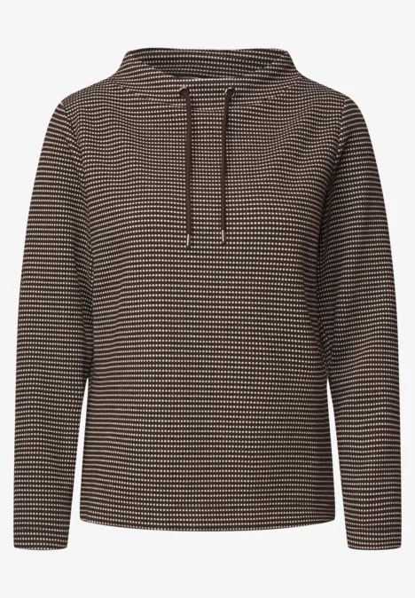 T-shirt à manches longues et col cheminée truffle brown Brauner Hoodie mit feinen, hellen Längsstreifen, Kapuze mit Kordelzug und langen Ärmeln.