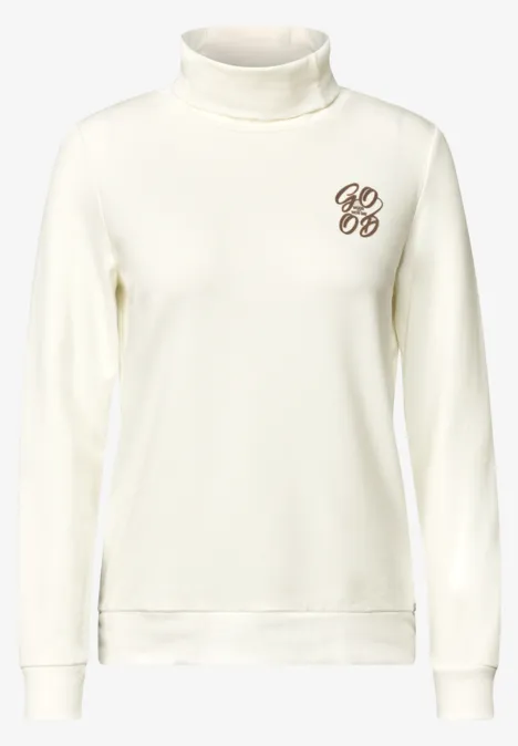 Koszulka z długim rękawem, golfem i nadrukiem vanilla white Biały golf z długimi rękawami i małym monogramem na piersi.