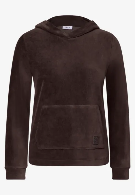 Langarm Shirt aus Cord mit Kapuze truffle brown Brauner Kapuzenpullover aus weichem Fleece mit Kängurutasche und Bündchen an Ärmeln und Saum.