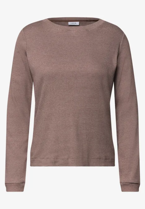 Langarm Shirt mit schmalem Streifenmuster mocha brown Brauner, langärmliger, schlichter Damenpullover mit Rundhalsausschnitt.