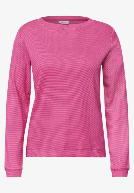 Langarm Shirt mit schmalem Streifenmuster pink flash Ein einfarbiger pinker Pullover mit rundem Kragen und langen Ärmeln.