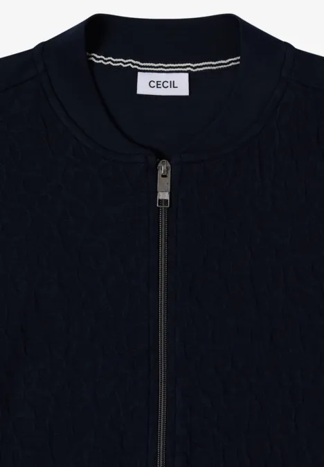 Donker textuurgebreid vest met rits en ronde hals