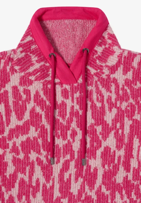 Roze-witte capuchontrui met abstract patroon en trekkoorden