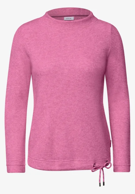 Shirt mit Funnel Neck und Waffelstruktur pink flash melange Eleganter pinker Pullover mit Rundhalsausschnitt, langen Ärmeln und seitlichem Tunnelzug am Saum.