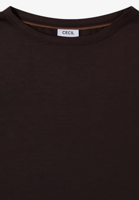 Schwarzes T-Shirt mit Rundhalsausschnitt und CECIL-Label.