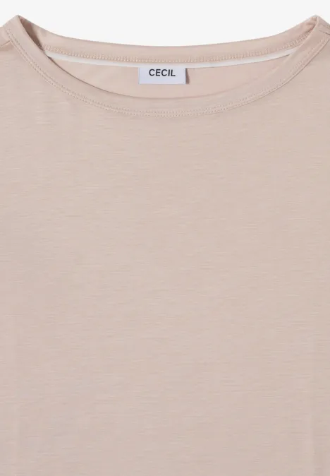 Beiges, schlichtes Damen-Shirt mit Rundhalsausschnitt der Marke Cecil