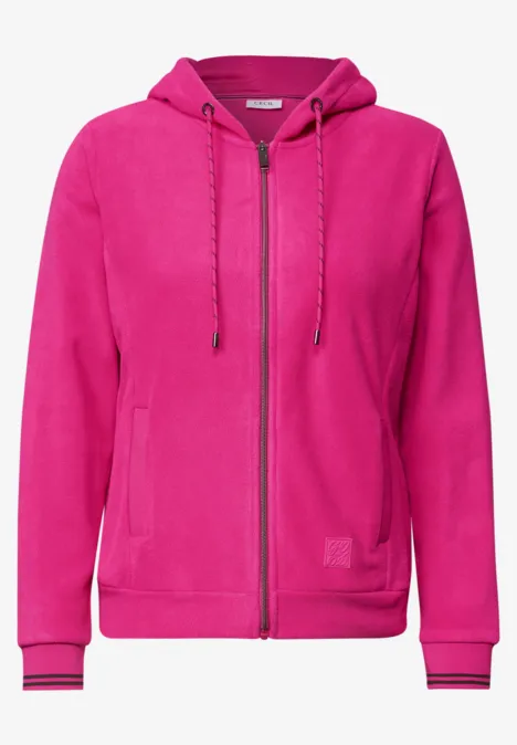 Langarm Fleece Jacke mit Kapuze pink flash Leuchtend pinkfarbene Kapuzenjacke mit Reißverschluss und seitlichen Taschen.