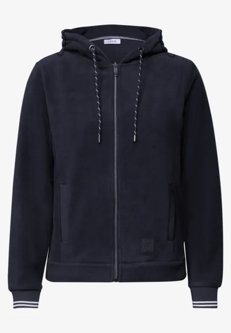 Langarm Fleece Jacke mit Kapuze urban dark blue Dunkelblaue Kapuzenjacke mit Reißverschluss und Kängurutaschen